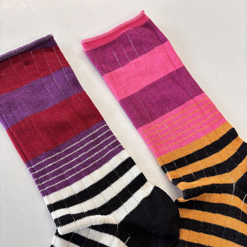 Kit Spaiato - calza corta Fantasia Righe Rosa/Rosso - immagine 3