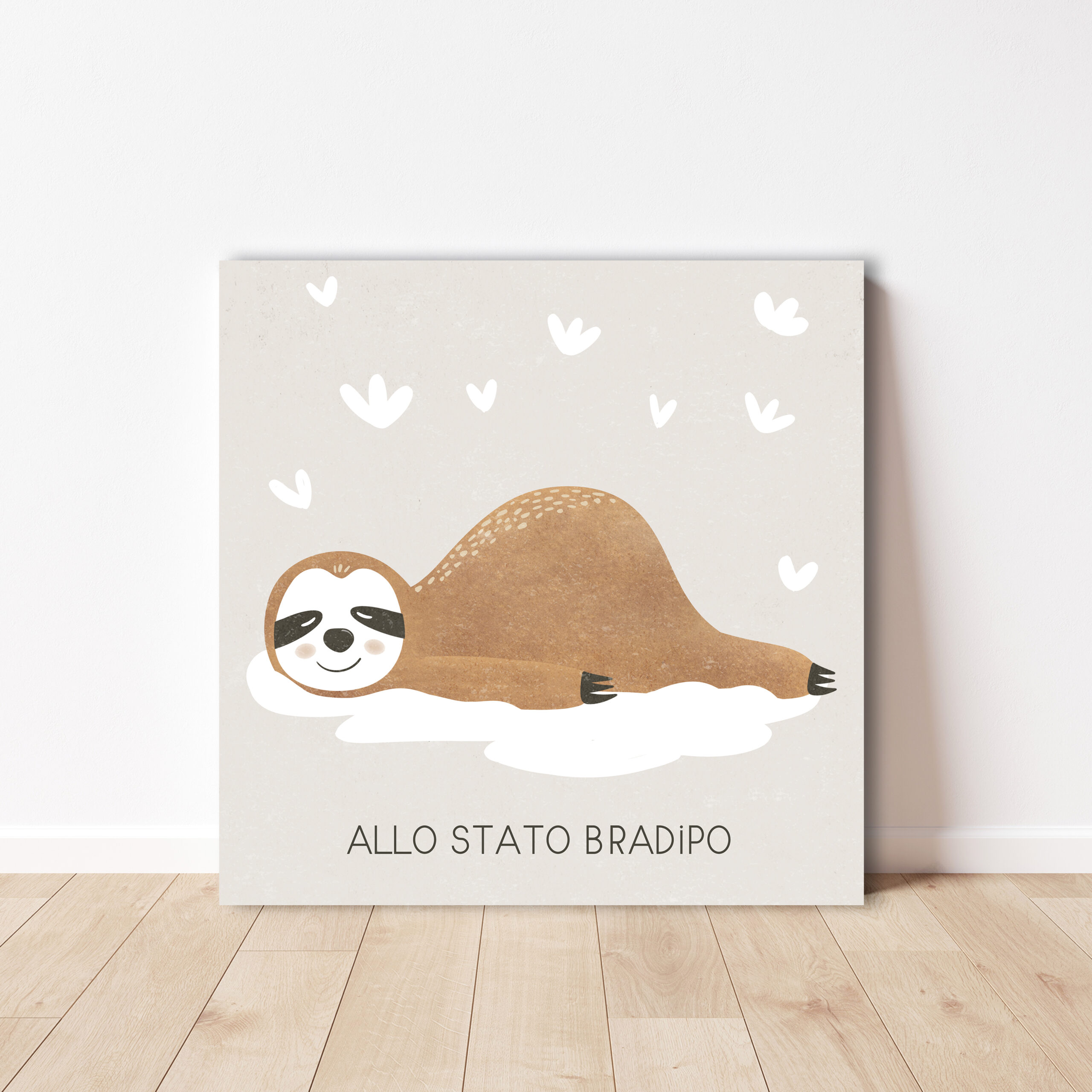 Allo Stato Bradipo, illustrazione, Trentinelli, stampa, legno cornice